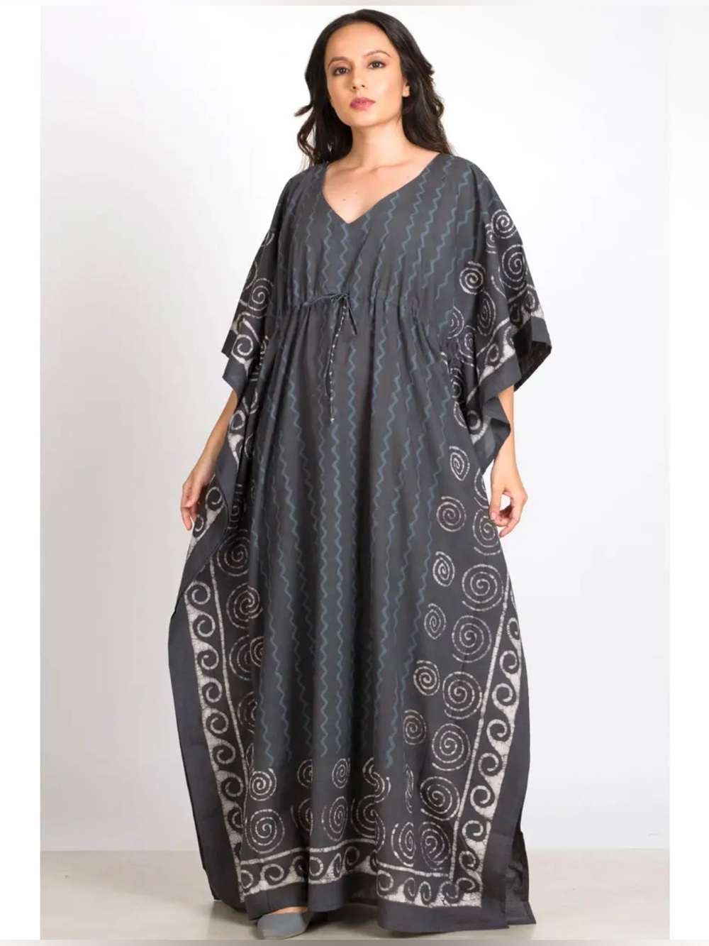 Spiral Block Print Cotton Kaftan Dress Made in India